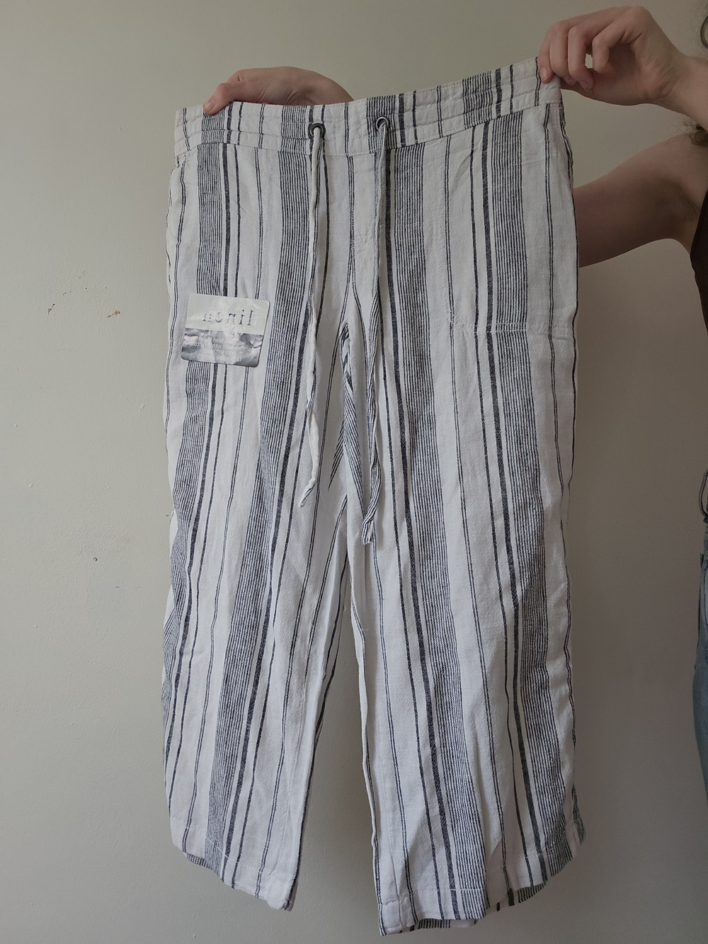 Linden Black and White Striped Linen Blend Crop